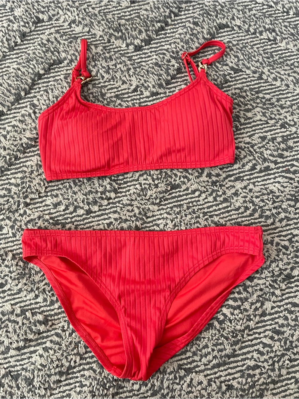Michael Kors Red Ribbed Two-Piece Bikini